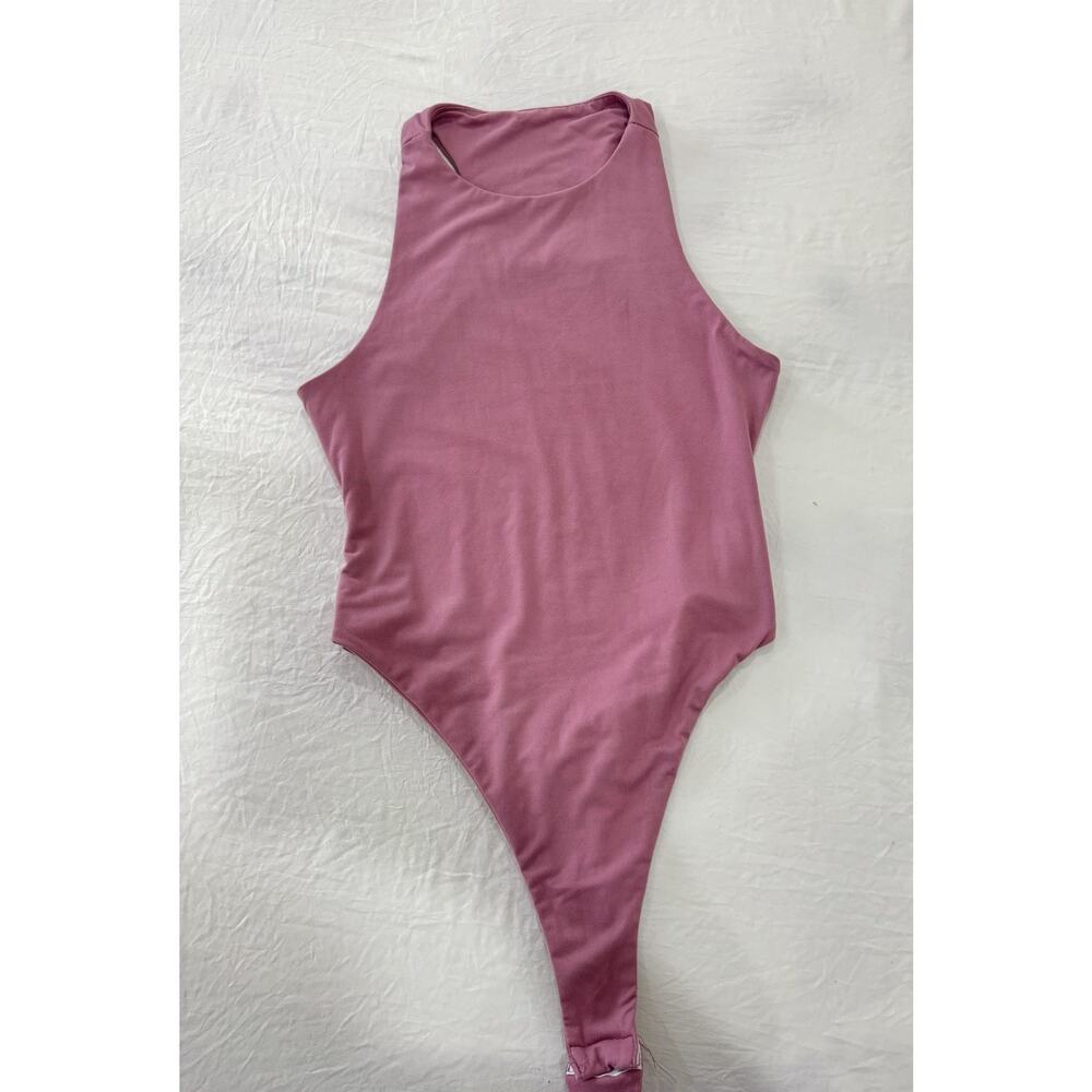 Pink Sleeveless Ribbed Bodysuit Top